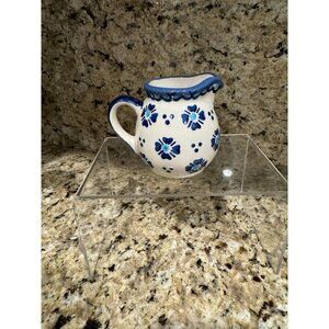 3 Inch Polish Pottery Creamer pitcher blue and white no flaws or chips